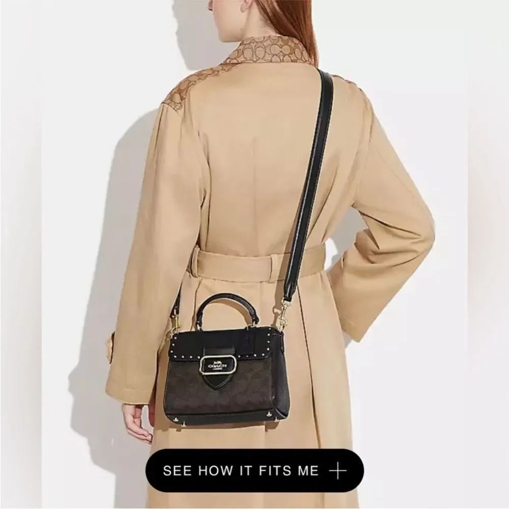 Coach Top Handle Satchel In Color Block Signature Canvas With Rivets - Picture 5 of 6